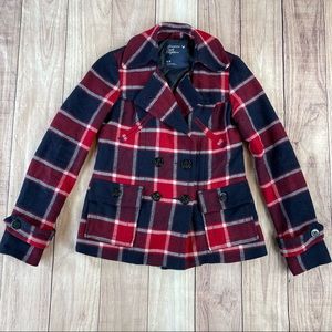 American Eagle AE Wool Blend Plaid Peacoat Small
